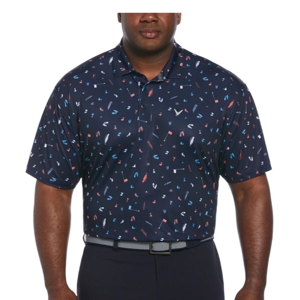 Callaway Big & Tall Short Sleeve Tee Time Golf Polo Navy Blue Novelty Shirt